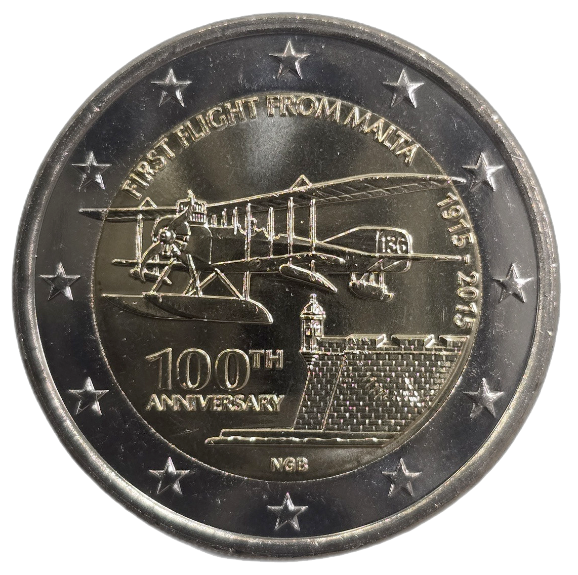2 euros conmemorativa Centenario del primer vuelo desde Malta